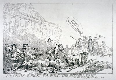 "Sir Cecilsin budjetti valtionvelan maksamiseen", 1874. tekijältä Thomas Rowlandson