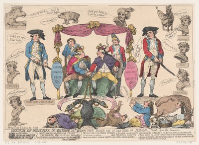 Luonnos politiikasta Euroopassa, Preussin kuninkaan syntymäpäivä, 10. helmikuuta 1786, 10. helmikuuta 1786 tekijältä Thomas Rowlandson