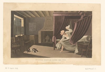 Makuuhuone, jossa rotat syövät tohtori Syntaxin peruukkia tekijältä Thomas Rowlandson