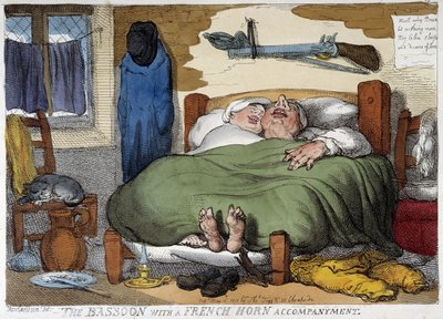 Nukkuva pariskunta kuorsaa - Rowlandsonin karikatyyri tekijältä Thomas Rowlandson