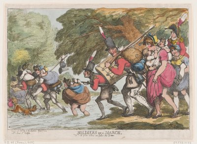 Sotilaat maaliskuussa 1. huhtikuuta 1808, 1. huhtikuuta 1808. tekijältä Thomas Rowlandson