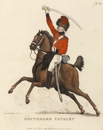 Southwarkin ratsuväki, n. 1799 (värillinen akvatinta) tekijältä Thomas Rowlandson