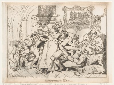 Urheilijoiden sali, eli kettujahtajat rentoutumassa tekijältä Thomas Rowlandson