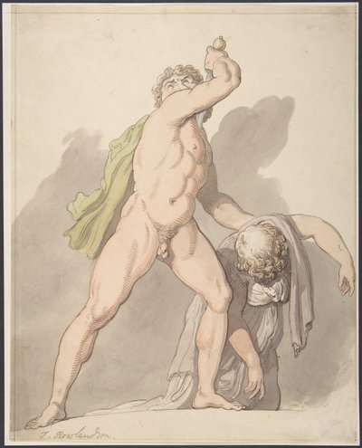 Seisova alaston mies tukee pyörtyvää naista (Ludovisi Gaul, Uffizin taidemuseossa) tekijältä Thomas Rowlandson