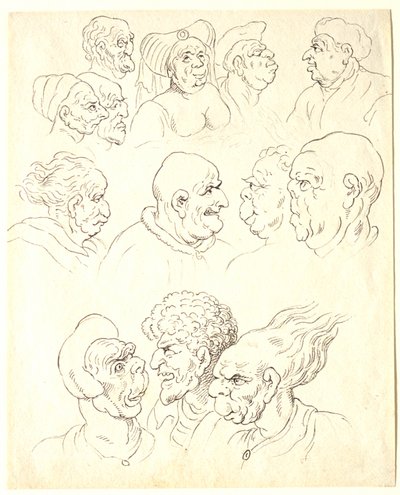 Groteskien päiden tutkielmia tekijältä Thomas Rowlandson