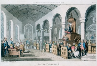 "Syntax Preaching", 1813 tekijältä Thomas Rowlandson
