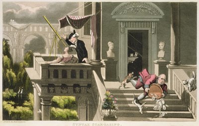 Syntaksi Star-gazing, William Comben teoksesta The Tour of Dr Syntax in search of the Picturesque, julkaistu 1812 (akvatinta) tekijältä Thomas Rowlandson