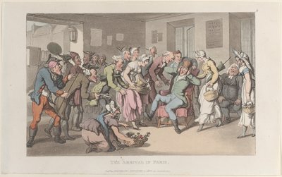Saapuminen Pariisiin, Journal of Sentimental Travels in the Southern Provinces of Fr..., 1820. tekijältä Thomas Rowlandson