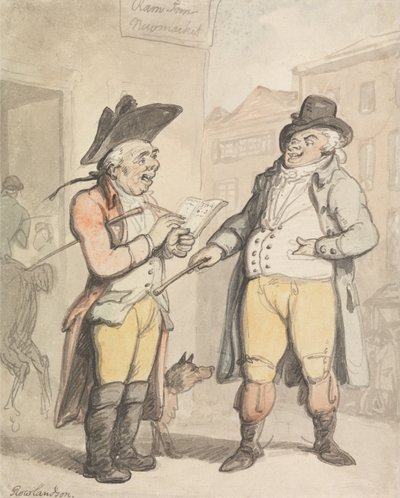 Vedonvälittäjä ja hänen asiakkaansa Ram Inn -majatalon edessä, Newmarketissa tekijältä Thomas Rowlandson