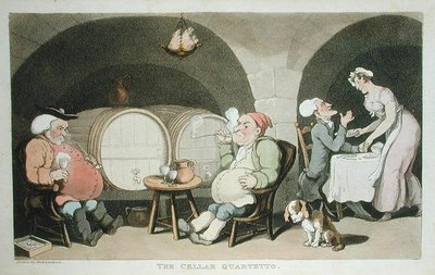 The Cellar Quartetto, William Comben teoksesta The Tour of Dr Syntax in search of the Picturesque, julkaistu 1812 (akvatinta) tekijältä Thomas Rowlandson