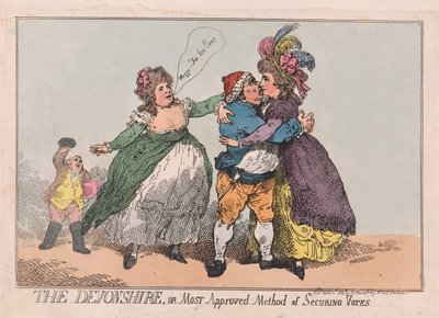 Devonshire eli hyväksytty äänien turvaamismenetelmä, pub. 1784 (käsinvärinen kaiverrus) tekijältä Thomas Rowlandson