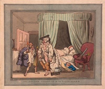 Tohtori kutsui tai väärä hälytys, pubi. 1786 (käsinvärinen kaiverrus) tekijältä Thomas Rowlandson