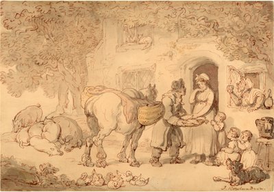 The Fishseller, noin 1775-1800 (akvarelli ja muste) tekijältä Thomas Rowlandson