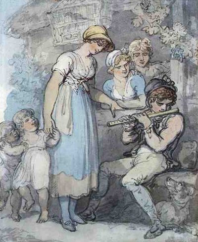 Huilusoitin (kynä, akvarelli ja kynä paperille) tekijältä Thomas Rowlandson