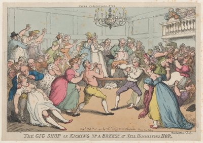 The Gig Shop tai Kicking Up a Breeze Nell Hammiltons Hopissa, 16. helmikuuta 1811, 16. helmikuuta 1811. tekijältä Thomas Rowlandson