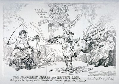 "Hannoverihevonen ja brittiläinen leijona", 1784 tekijältä Thomas Rowlandson