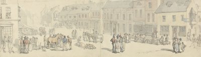 The High Street on Market Day, Newport, Isle of Wight, n. 1797-1800 (kynä & muste ja wc paperilla) tekijältä Thomas Rowlandson