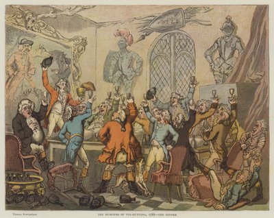 The Humors of Fox-Hunting, 1788, illallinen (chromolitho) tekijältä Thomas Rowlandson