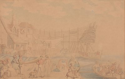 Laivan vesillelasku tekijältä Thomas Rowlandson