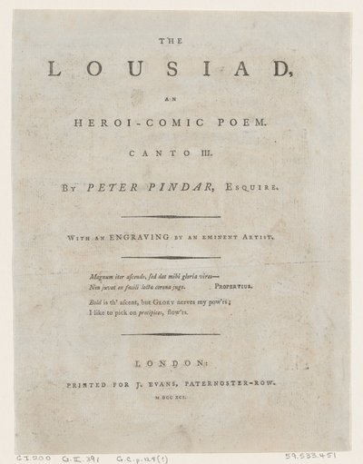 Peter Pindar Lousiad, Frontispiece, 1787, 1787. tekijältä Thomas Rowlandson