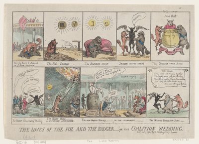 Ketun ja mäyrän rakkaudet tai Koalition häät. , 7. tammikuuta 1784, 7. tammikuuta 1784. tekijältä Thomas Rowlandson