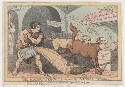 The Modern Hercules, Cleaning the Augean Stable, 23. huhtikuuta 1805., 23. huhtikuuta 1805. tekijältä Thomas Rowlandson