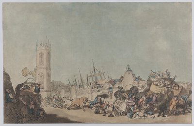 The Overdrove Ox (Hullu härkä Westminsterin sillalla) tekijältä Thomas Rowlandson