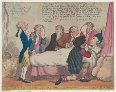 Johnny Mac-Creen poliittinen kuolema ja viimeinen tahto ja testamentti, 28. huhtikuuta 1805, 28. huhtikuuta 1805. tekijältä Thomas Rowlandson