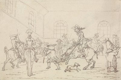 Ratsastuskoulu (kynä ja muste paperille) tekijältä Thomas Rowlandson