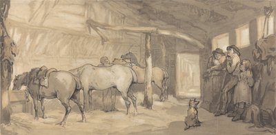 The Stable of an Inn, n. 1790 (grafiitti & kynä & muste & akvarelli paperille) tekijältä Thomas Rowlandson