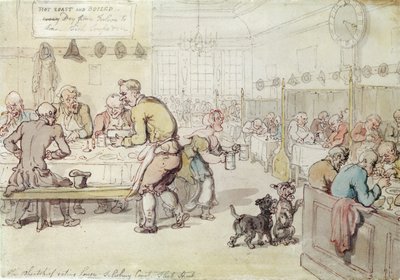 The Wheatsheaf Eating House, Salisbury Court, Fleet Street (muste ja wc paperilla) tekijältä Thomas Rowlandson