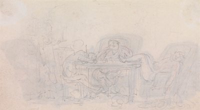 Kolme urheilijaa nukkumassa pöydän ääressä tuoleillaan tekijältä Thomas Rowlandson