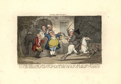 Tyhmä mies ratsastaa hevosella häntää vasten. tekijältä Thomas Rowlandson