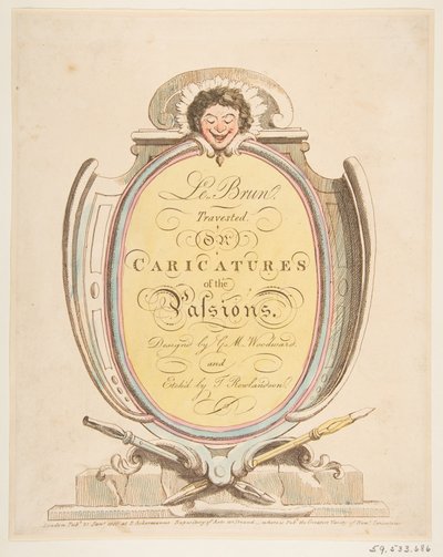 Nimisivu: Le Brun Travested eli Karikatyyreja Passioista, 21. tammikuuta 1800. tekijältä Thomas Rowlandson