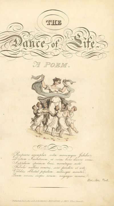 Nimilehti kalligrafisella otsikolla ja vinjetillä tekijältä Thomas Rowlandson