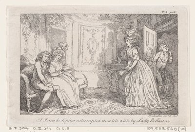 Tom Jones & Sophia keskeyttivät Lady Bellastonin tete a tete -elokuvan elokuvasta The History of To..., 1792. tekijältä Thomas Rowlandson