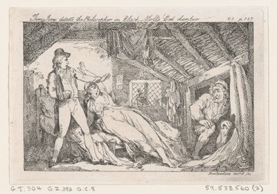 Tom Jones havaitsee Filosofin elokuvassa Black Molls Bedchamber, The History of Tom Jones, ..., 1792. tekijältä Thomas Rowlandson