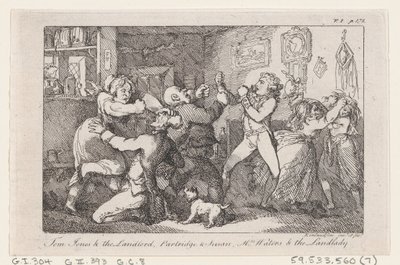 Tom Jones & the Landlord, Partridge & Susan, Mrs Waters & the Landlady, de The History ..., 1792. finlandès tekijältä Thomas Rowlandson