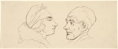 Kaksi karikatyyriä: mies ja nainen tekijältä Thomas Rowlandson
