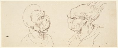 Kaksi karikatyyriä: miesten päät tekijältä Thomas Rowlandson