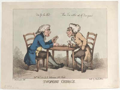 Twopenny Cribbage, [1. lokakuuta 1799], julkaistu uudelleen 1810, [1. lokakuuta 1799], julkaistu uudelleen 1810. tekijältä Thomas Rowlandson
