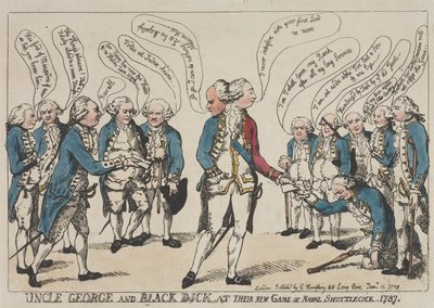 George-setä ja Black Dick uudessa ”Naval Shuttlecock” -pelissään tekijältä Thomas Rowlandson