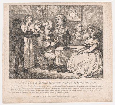 Veronica, Aamiaiskeskustelu Boswellin maalaukselliset kaunokaiset, Part the Firs..., 30. toukokuuta 1786. tekijältä Thomas Rowlandson