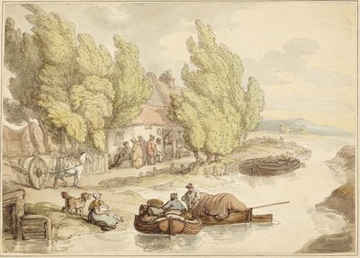 Kylä joen rannalla tekijältä Thomas Rowlandson