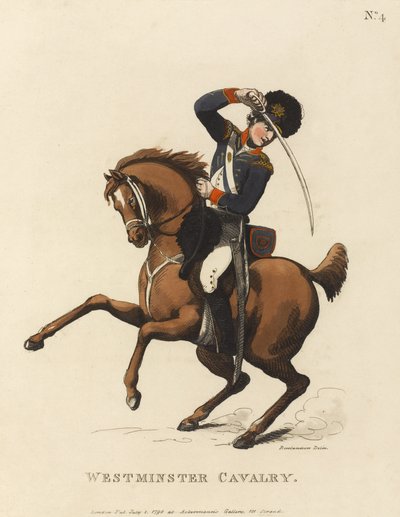 Westminsterin ratsuväki, n. 1799 (värillinen akvatinta) tekijältä Thomas Rowlandson