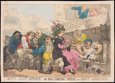 Wits Last Stake tai The Cobling Voters and Abject Canvassers, pubi. (käsinvärinen kaiverrus) tekijältä Thomas Rowlandson