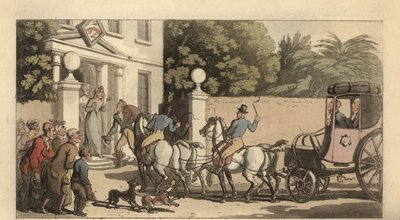 Nuori englantilainen herrasmies saapumassa kotiin Grand Tourin jälkeen tekijältä Thomas Rowlandson