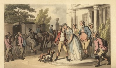 Nuori englantilainen herrasmies jättää perheensä Grand Tourille tekijältä Thomas Rowlandson