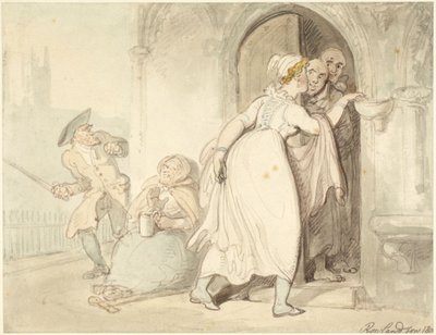 Nuori nainen kirkon ovella tai ripittäytymässä tekijältä Thomas Rowlandson