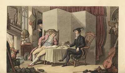 Nuori herrasmies huoneissaan yliopistossa tekijältä Thomas Rowlandson